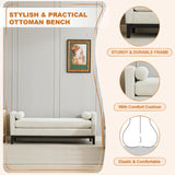 66.34 Inch End of Bed Bench, Upholstered Bedroom Ottoman Bench with Wood Legs, Elegant Ottoman with Bolster Pillows, Soft Fabric, for Living Room, Bedroom, End of Bed - Ivory WCFI