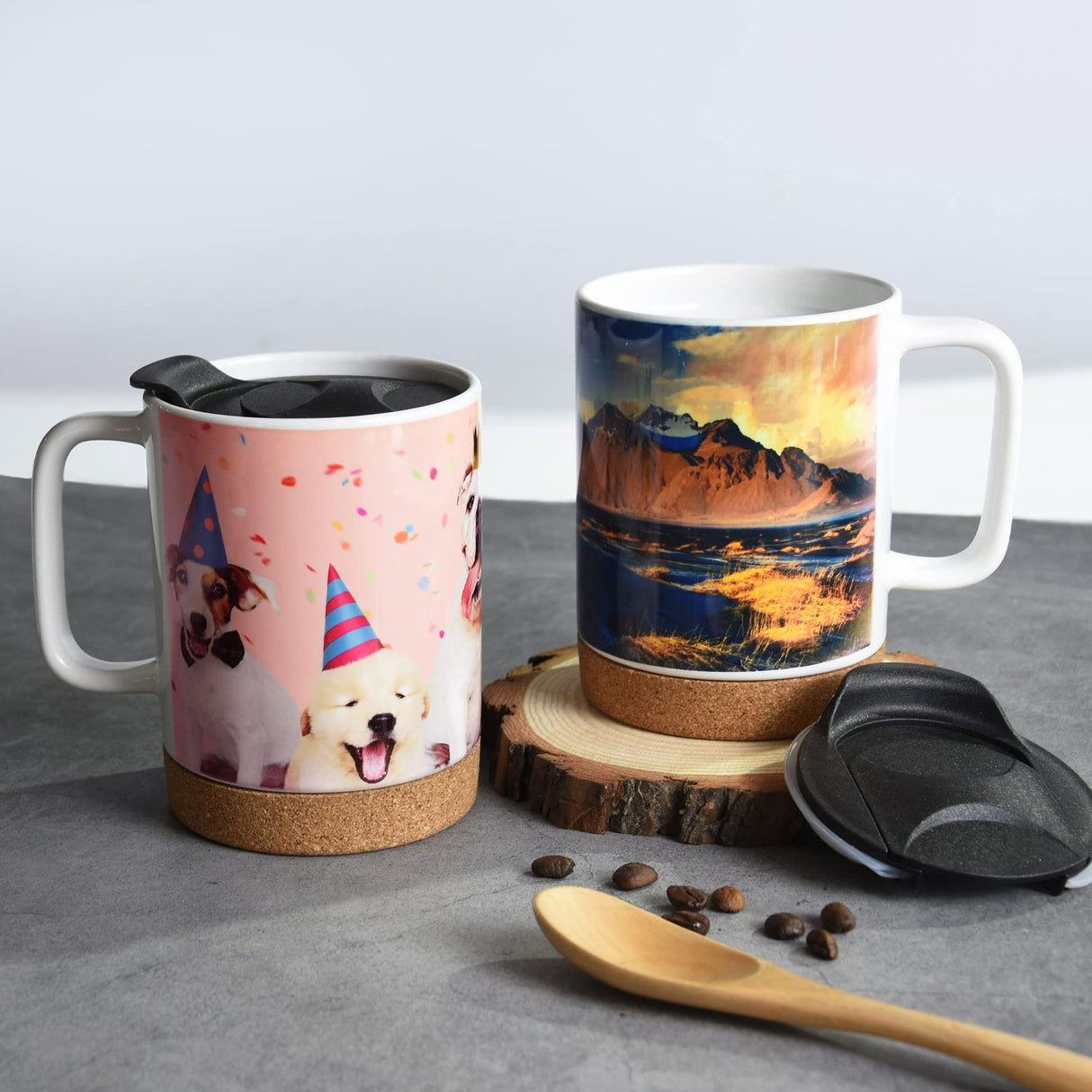 ARTONUSA 14 OZ Sublimation Mugs with Removeable Cork Bottom and Splash Proof Lid, Sublimation Coffee Mugs with Brown Mail Order Box,Case of 6 Pieces ARTONUSA