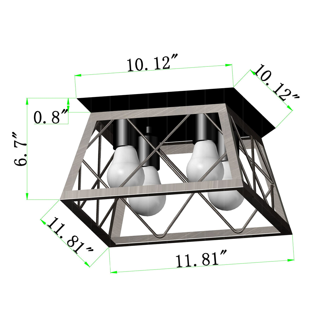 Q&S Farmhouse Ceiling Light Oak Semi Flush Mount Vintage 4-Light Square Rustic Island Light Fixtures for Entryway Hallway Dining Room Living Room Bedroom Q&S