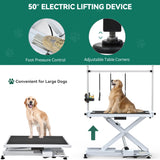 YITAHOME 50 Inch Electric Dog Grooming Table Professional Heavy Duty Pet Grooming Table for Dogs at Home, Aluminium Adjustable Overhead Arm & Tool Organizer, Large Pet Grooming Station White YITAHOME