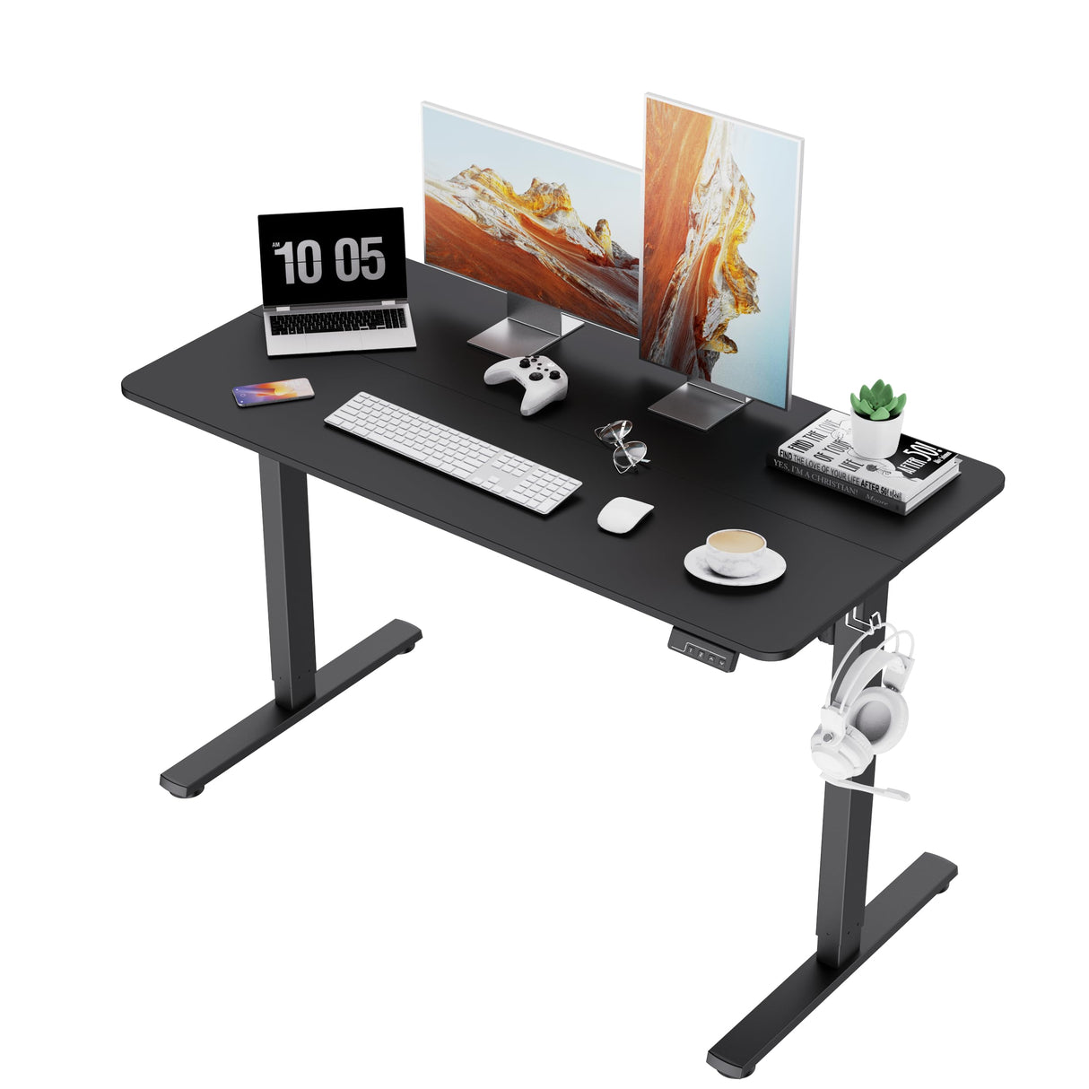 LongKe Electric Standing Desk Adjustable Height, Stand up Home Office Desk, 48x24 Inches Sit Stand Desk with Memory Preset, Black LongKe