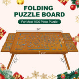 TEAKMAMA 1500 Piece Wooden Jigsaw Puzzle Board with 4 Drawers, Folding Puzzle Table with Protective Cover, Puzzle Board with Legs, Multifunctional Puzzle Board for Adults, 34W x 26.3D, Brown TEAKMAMA