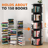 Nidouillet Rotating Bookshelf Tower, 5 Tier Spinning Bookcase Lazy Susan, Revolving 360 Book Shelf Storage Round Organizer, Vertical Rotate Turning Corner Book Case for Small Space, Black Nidouillet