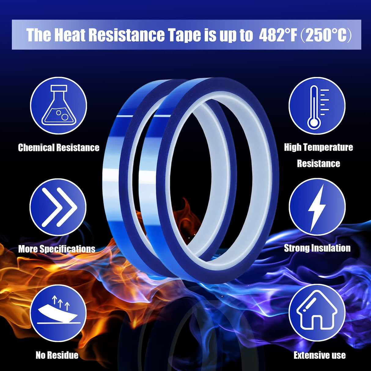 MEBMIK 2 Rolls 10mm x33m(108ft) Blue Heat Tape High Temperature Heat Resistant Tape Heat Transfer Tape for Heat Sublimation Press No Residue and Heat Transfer Vinyl MEBMIK