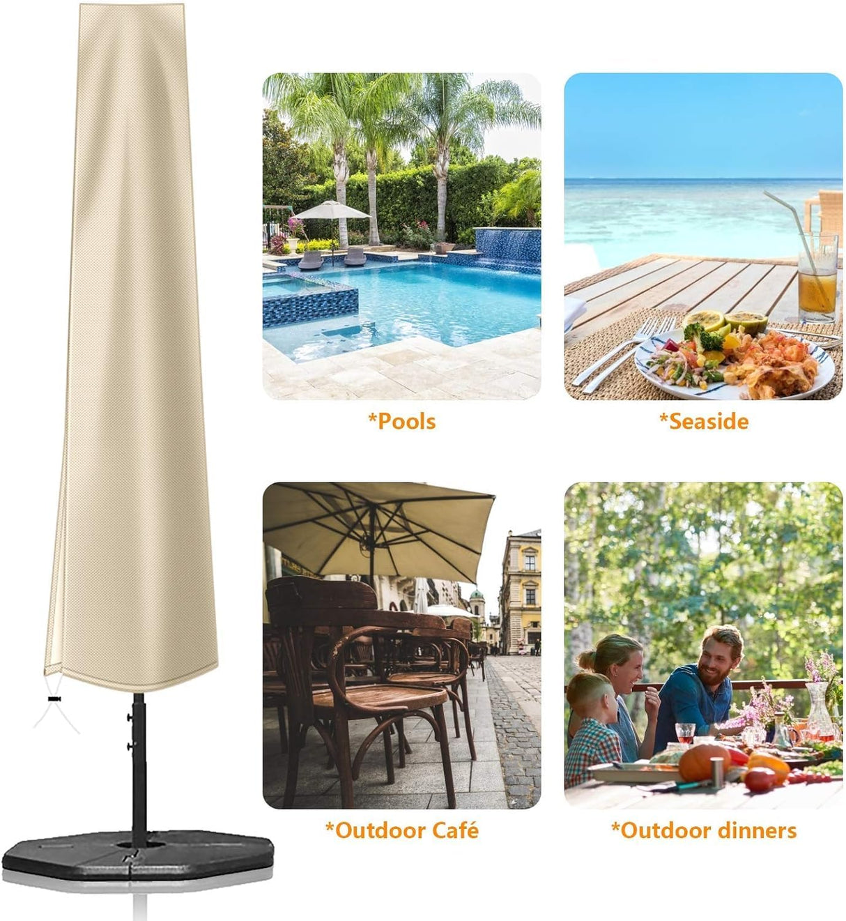 OKPOW Umbrella Cover 420D Oxford Fabric Patio Umbrella Covers Waterproof with Zip, for 9ft to 12ft Garden Outdoor Umbrella (Khaki) OKPOW