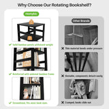 Homykic Rotating Bookshelf, Bamboo 360 Display Spinning Bookshelf Tower, 5-Tier Small Corner Bookcase for Small Spaces, Narrow Revolving Book Shelf Organizer Rack for Home Office, Black Homykic