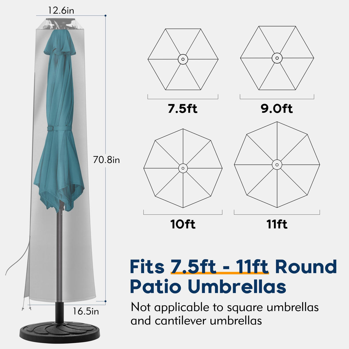 uHousDeco Patio Umbrella Cover - Outdoor Umbrella Cover for 7.5ft 8ft 9ft 10ft 11ft Waterproof 420D Oxford Folding Rod (Black) uHousDeco