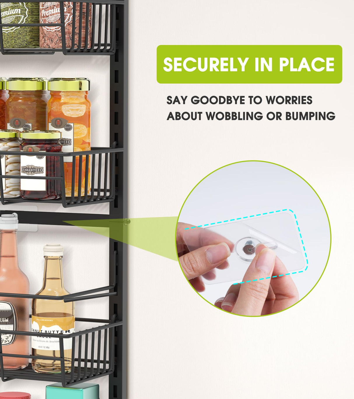 Mefirt Over The Door Pantry Organizer, Wall Mount Spice Rack, Pantry Hanging Storage and Organization, 8 Adjustable Baskets Heavy-Duty Metal for Home & Kitchen, Back of Door Seasoning Rack - Black Mefirt