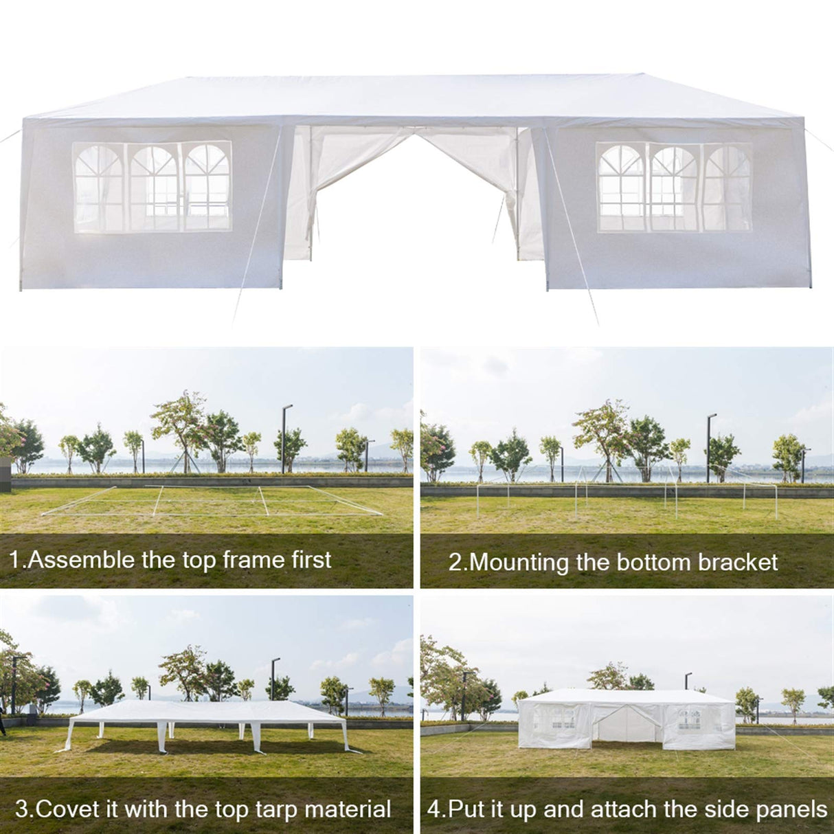 DOINUO White Party Tent 10'x30' Outdoor Wedding Canopy Tents for Parties with 5 Removable Sidewalls Waterproof Event Gazebo Shelter Tent Perfect for Birthday Wedding Graduation DOINUO