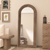 CASSILANDO Full Length Mirror Arched 65"x24" Wood Wall Full Length Distressed Large Floor Mirror for Living Room, Bedroom, Entrance.（Coffee） CASSILANDO
