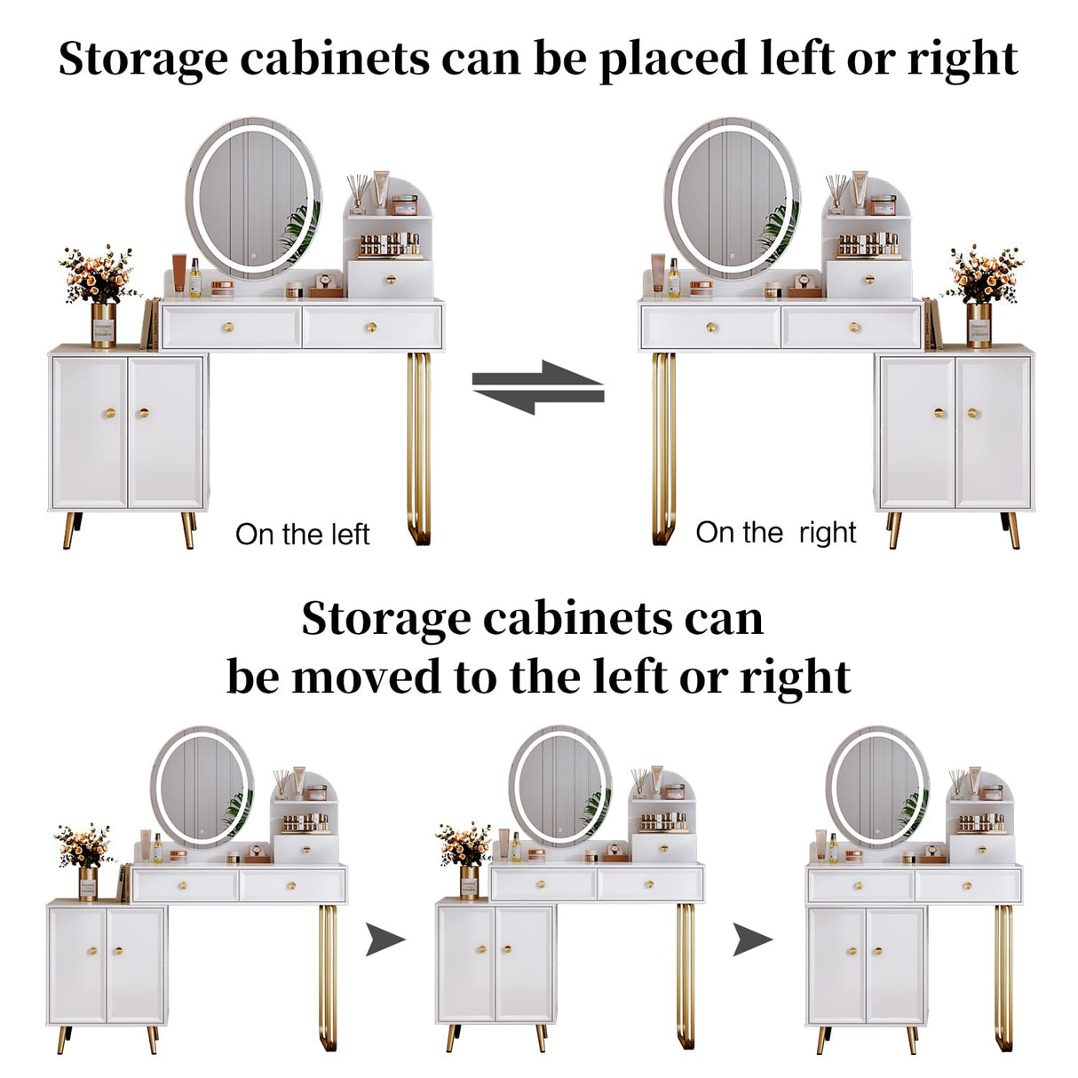 Chrangmay White,Vanity Desk with Mirror and Lights,Small Makeup Vanity with 2 Spacious Drawers,Modern Makeup Table with Adjustable Cabinet for Bedroom,Makeup Room,Writing Desk,Cheap Chrangmay