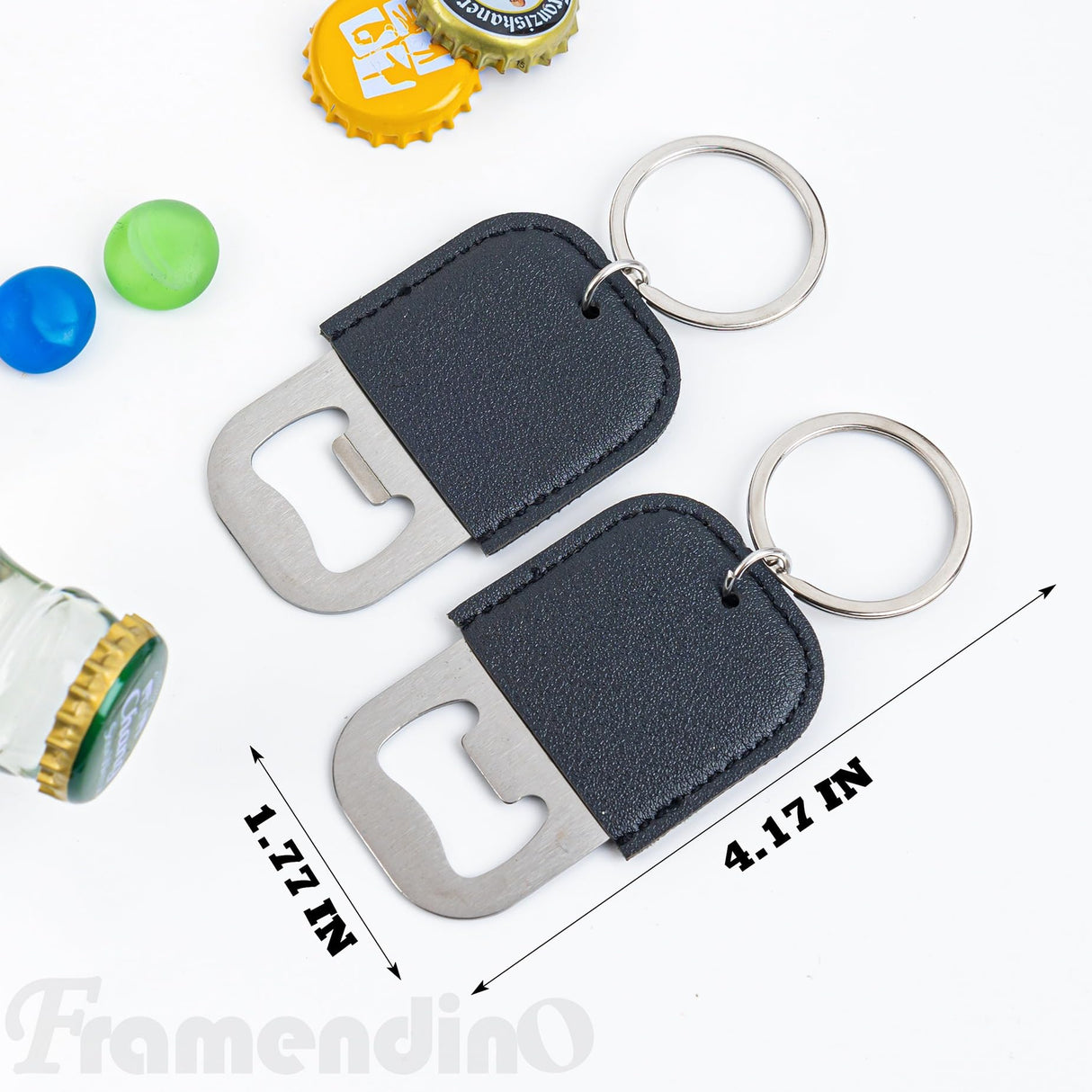 Framendino, 24 Pack Sublimation Leather Bottle Opener Keychain Stainless Steel Beer Openers Blanks for Wedding Party Favors Black Framendino