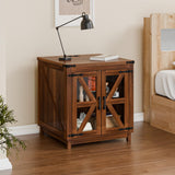 VITESSE Farmhouse End Table, 24" Large Wood Square Nightstand with Doors, Sofa Side Table with Charging Station Modern Nightstand Storage Cabinet for Living Room, Bedroom, Entryway (Brown) VITESSE