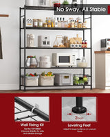 Sakugi Storage Shelves - 5 Tier Shelf Organizer, Heavy Duty Garage Shelving Unit with Leveling Feet, Stable Metal Shelves Organizer for Pantry, Kitchen and Closet, 47.3" W x 12.6" D x 60.8" H, Black Sakugi