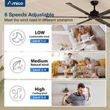 Amico Ceiling Fans without Lights, 72 inch Industrial Indoor/Outdoor Ceiling Fan with Remote Control, Reversible, 6 Blades, Noiseless, Black Ceiling Fan for Patio, Porch, Garage, shop, Farmhouse Amico