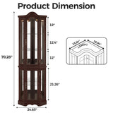Trygoal 70" H Lighted Corner Curio Cabinet, Curved Wood Corner Cabinet with Tempered Glass Doors, Glass Display Case with Bulb for Living Room, Bedroom, Dark Cherry Trygoal