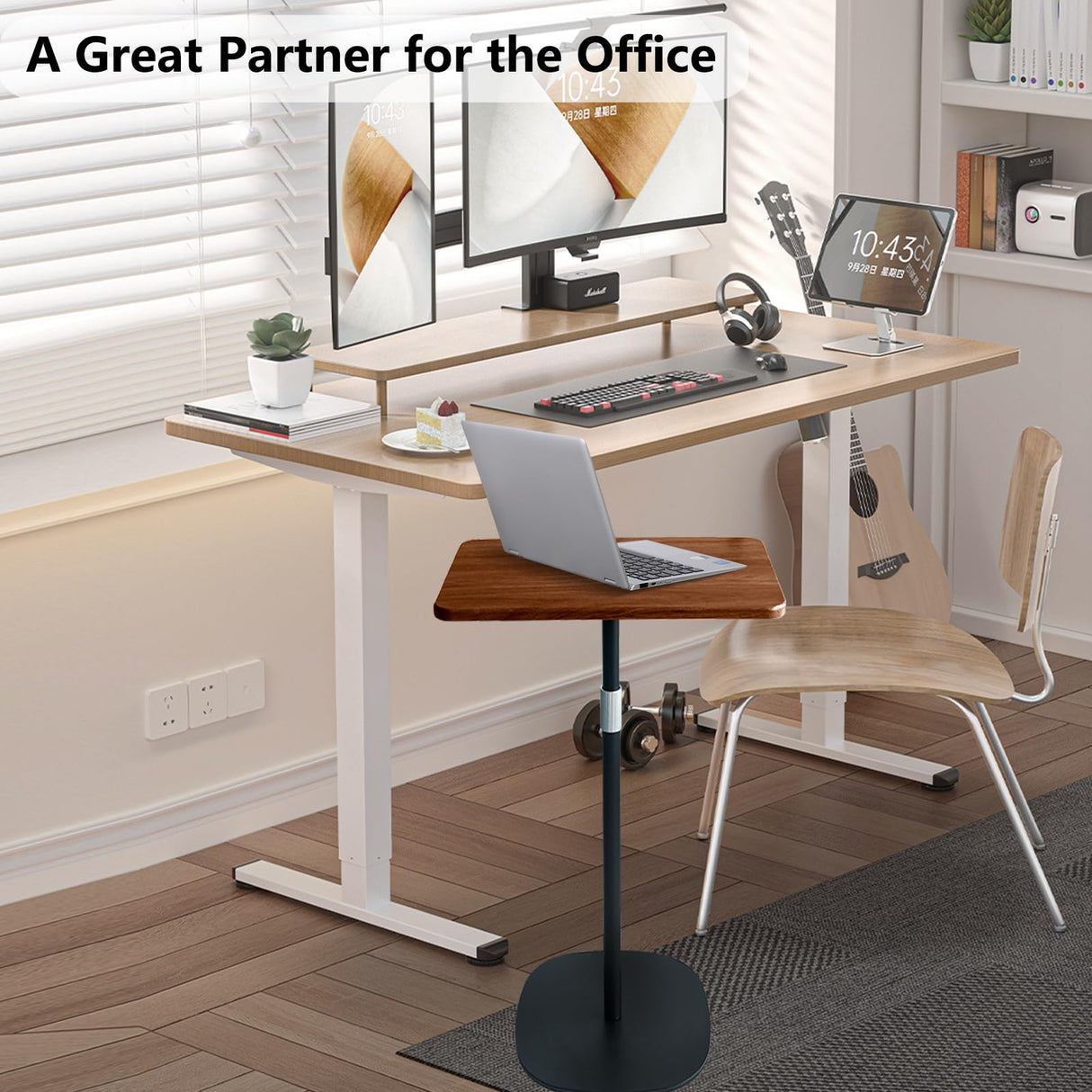 POLESTO Portable Laptop Floor Stand, Bedside/Sofa Table with Height Adjustable 18''~47'', Stylish Movable Workstation Floor Standing Desk for Office, Meeting Room, living room Easy Assembly, Black POLESTO