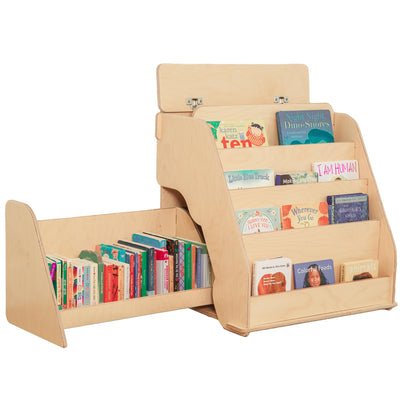 dannico Montessori Bookshelf for Toddlers - Kids Front Facing Book Shelf with Hidden Drawer - Wooden Bookcase, Top Toy Storage Compartment (Right Sided Drawer)