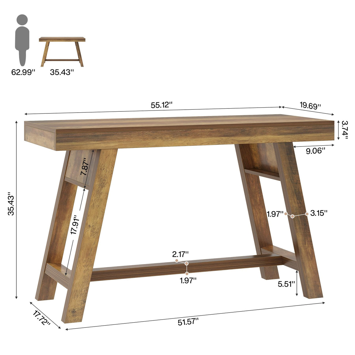 Tribesigns 55.12-Inch Bar Table, Rectangular Home Bar Unit with Stable Trestle Legs, Modern Vintage Counter Height Pub Table for Home Kitchen, Living Room, Balcony, Basement, Rustic Brown Tribesigns