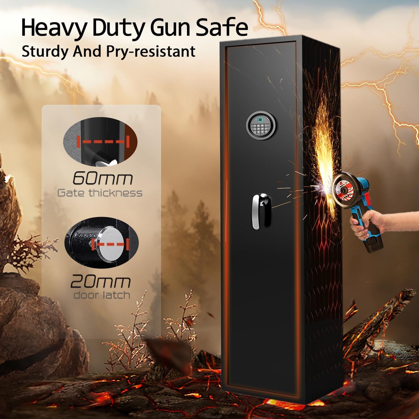 SHICHI 4-6 Gun Safe, Long Rifle Safe with Dual Alarm System, Biometric Quick Access Heavy-Duty Gun Cabinet, Shotgun Safe with Removable Shelf for Home, No Assembly Required, Fingerprint Lock