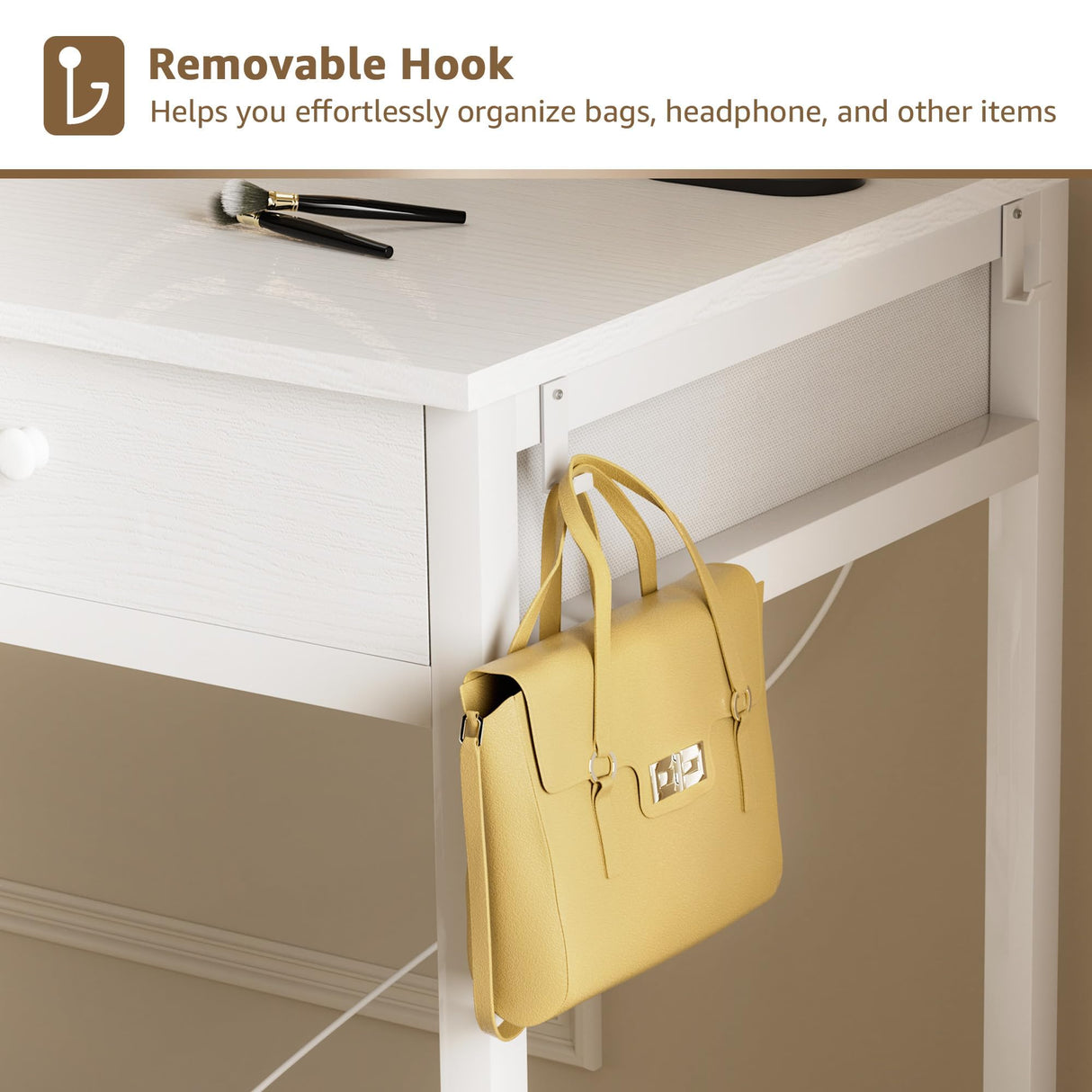 KAI-ROAD Makeup Vanity Desk with Mirror and Lights - Small White Vanity Table with Fabric Drawers & Chair, Power Outlet, Modern Make Up Vanitys Desks Set, Dressing Table for Girls Bedroom KAI-ROAD