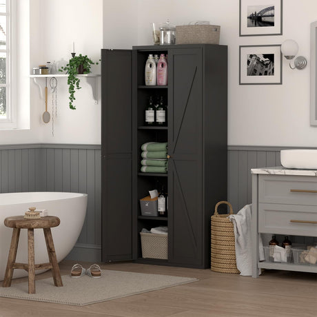 IRONFFICE Metal Storage Cabinet,Morden Pantry Cabinets for Kitchen Storage with Doors and Shelves,Tall Pantry Storage Cabinet for Living Room,Dining,Black IRONFFICE