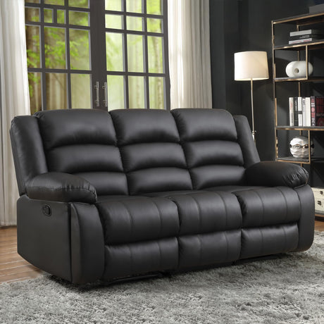EBELLO Faux Leather Manual Reclining Sofa with 2 Concealed Cup Holders,Overstuffed Armrest 3 Seat Recliner Sofa, Couch for Living Room, Bedroom, Meeting Room, Black, Sofa EBELLO