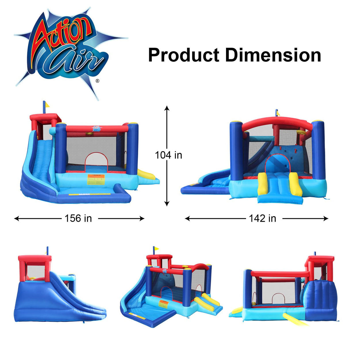 Action Air Bounce House - Inflatable Bouncing House with Blower for Indoor & Outdoor - Jump Bouncy Castle with Slide - Big Bouncy Area, Love for Kids Action air