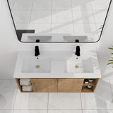 SSLine 48-Inch Double Sink Vanity Modern Wall Mounted Bathroom Vanity with Double Resin Sink 48" Large Floating Bathroom Vanities Set with Side Open Shelves & Cabinet (Brown) SSLine