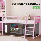 Lutown-Teen Metal Loft Bed with Stairs and Guardrail for Juniors, Space Saving Loft Bed Twin Size for Small Bedroom, Pink Lutown-Teen
