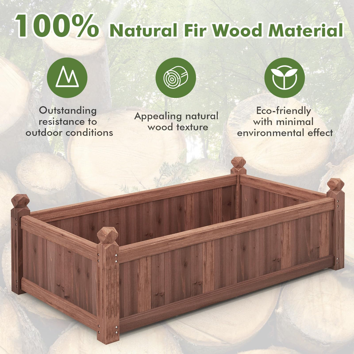 HAPPYGRILL Wood Raised Garden Bed, 46” x 24” x 16” Rectangular Planter Container w/Drainage Holes for Growing Vegetables, Flowers, Herbs, Outdoor Planter Box Flower Box for Backyard Garden Lawn HAPPYGRILL