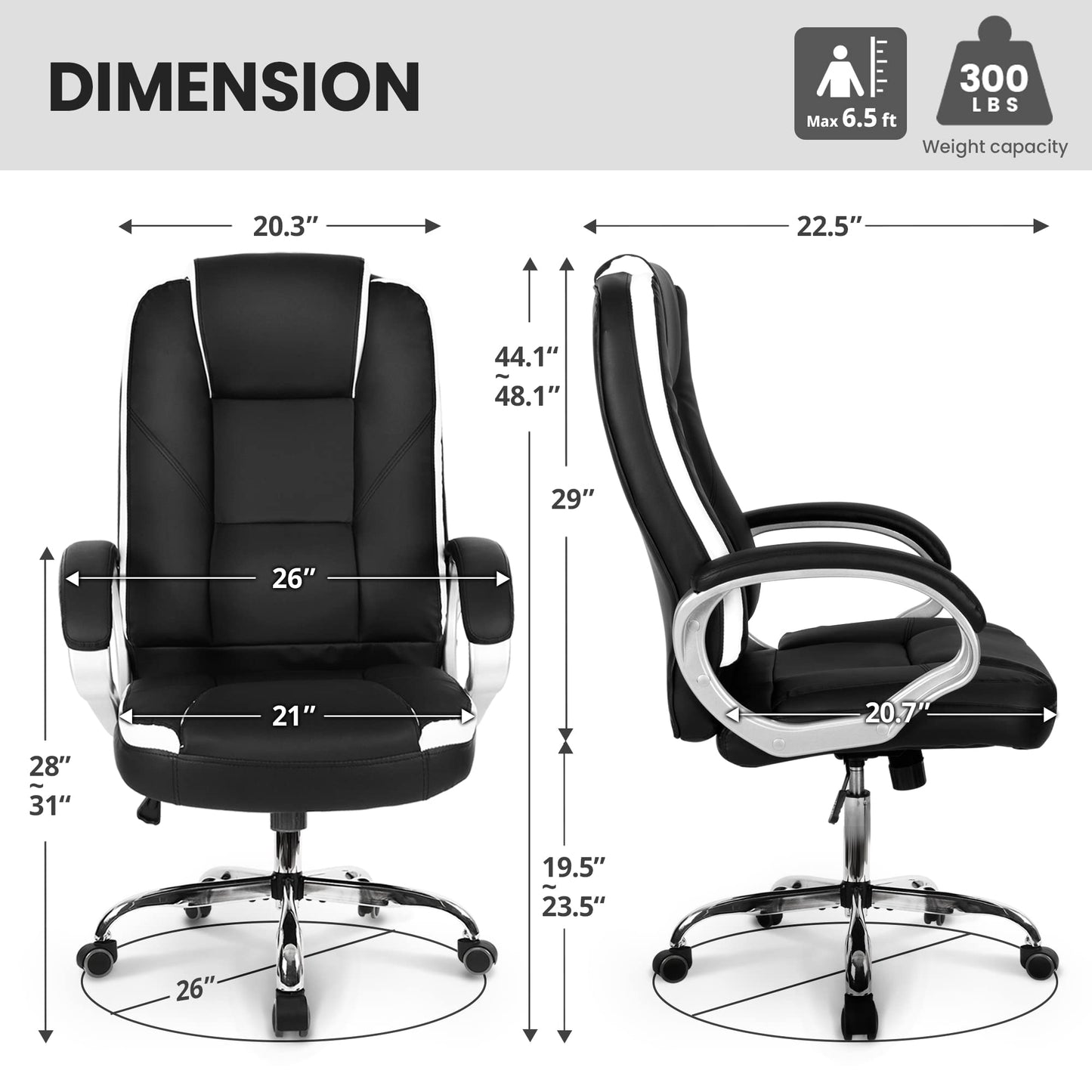 NEO CHAIR Office Chair Computer Desk Chair Gaming - Ergonomic High Back Cushion Lumbar Support with Wheels Comfortable Black Leather Racing Seat Adjustable Swivel Rolling Home Executive