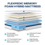 FLEXPEDIC 10" Twin Mattress, Memory Foam Hybrid Mattress with Space Cotton for Tight Sleep, Medium-Firm Cooling Mattress with Stronger Support, Motion Isolation &Pressure Relieving FLEXPEDIC
