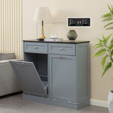 GAZHOME Double Tilt Out Trash Cabinet with Charging Station, Upgrade Wooden Trash Cabinet with Outlet,Recycling Cabinet with Hideaway Drawer,20 Gallon Tilt Out Trash Cabinet (Grey) GAZHOME