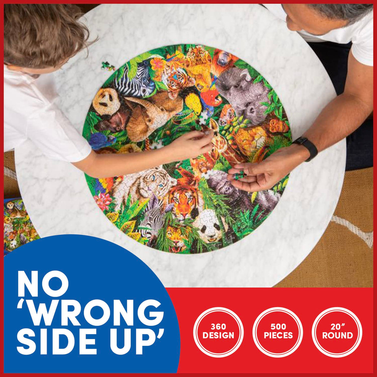 A Broader View Wild Animals Round Table Puzzle - 500 Pieces, Jigsaw Puzzles For Adults & Kids, Suitable For Groups Of 2 Or More, Everyone Gets The Best Seat At The Table, Incl. 12x12” Poster A Broader View