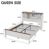 Vabches Farmhouse Queen Bed Frame with Storage, LED Lights & Charging Station Vabches