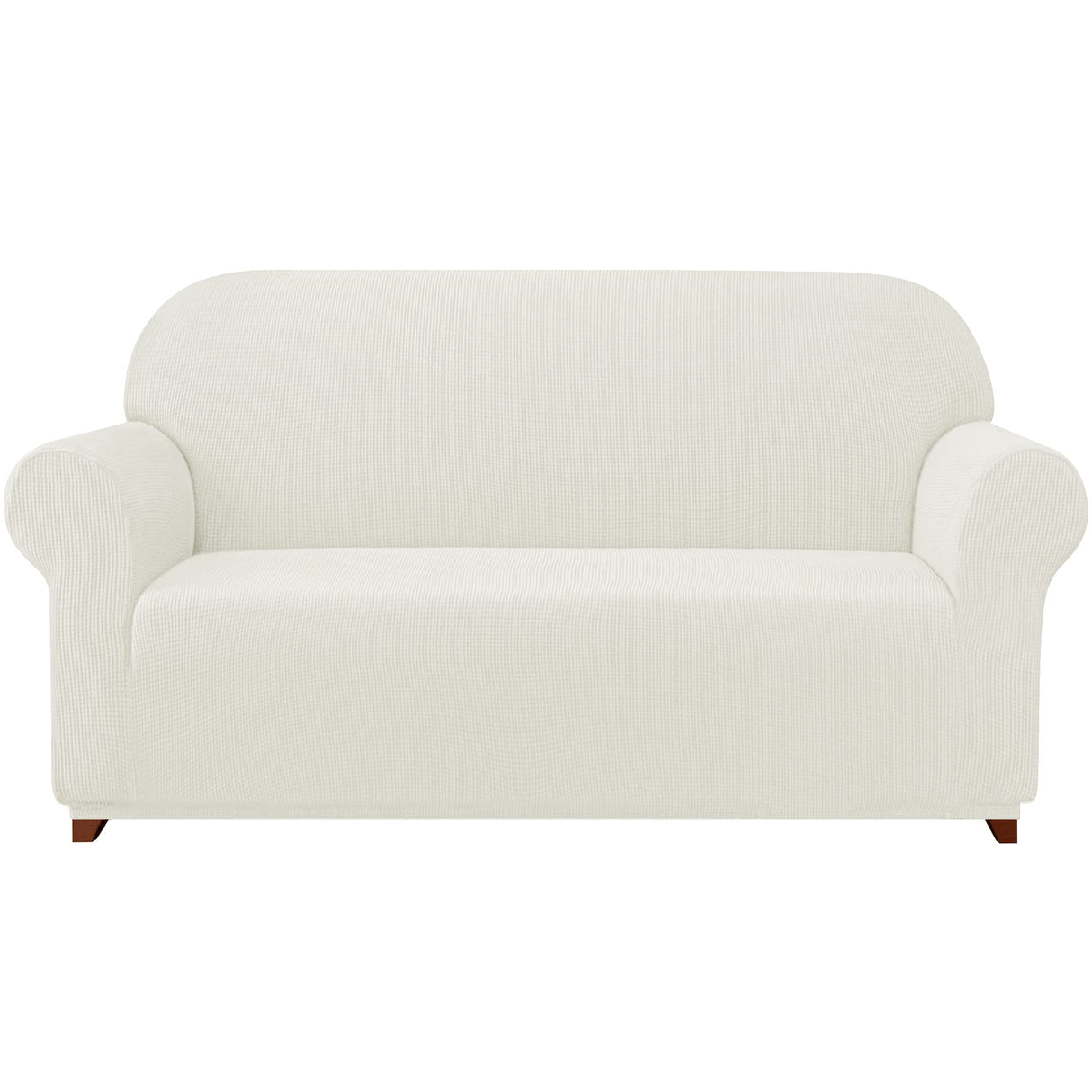 SUBRTEX Sofa 1-Piece Stretch Slipcover Soft Couch Washable Furniture Covers Jacquard Fabric Small Checks(Off-White,Medium), Loveseat/2-seater SUBRTEX