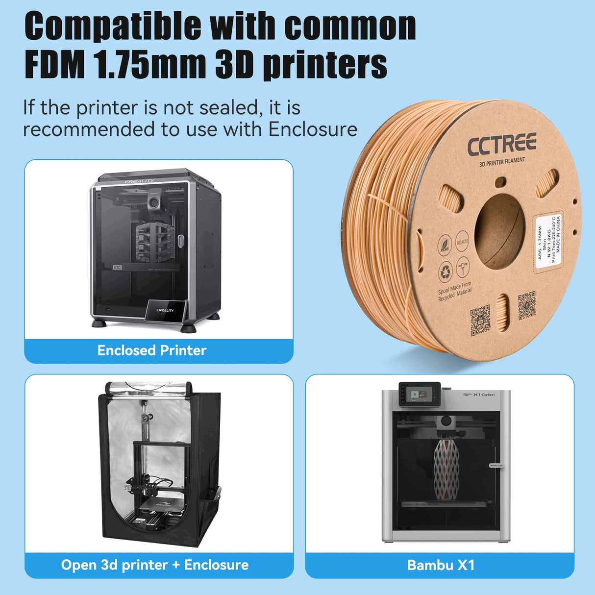 CCTREE ABS Filament 1.75mm, 1kg Spool, Dimensional Accuracy ±0.03mm, ABS+ 3D Printer Filament Plus, High Strength & Heat Resistance 3D Printing Filament, Skin CCTREE