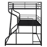 Brisca Full XL Over Twin XL Over Queen Size Triple Bunk Bed with Long and Short Ladder,Metal Bed Frame W/Safety Guardrail,for Apartment,Bedroom,Guest Room,Black Brisca