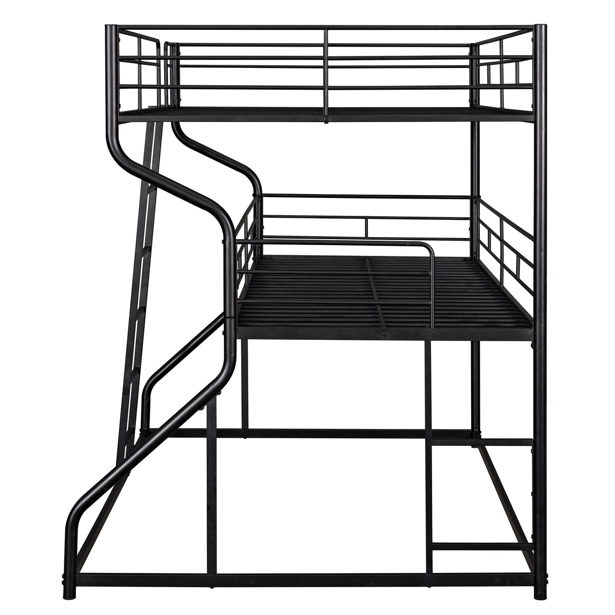Jintop Full XL Over Twin XL Over Queen Size Triple Bunk Bed ith Long and Short Ladder,Metal Loft Bed Frame,w/Safety Guardrail,for Kids Bedroom,Student Dorms,Guest Rooms,Black Jintop