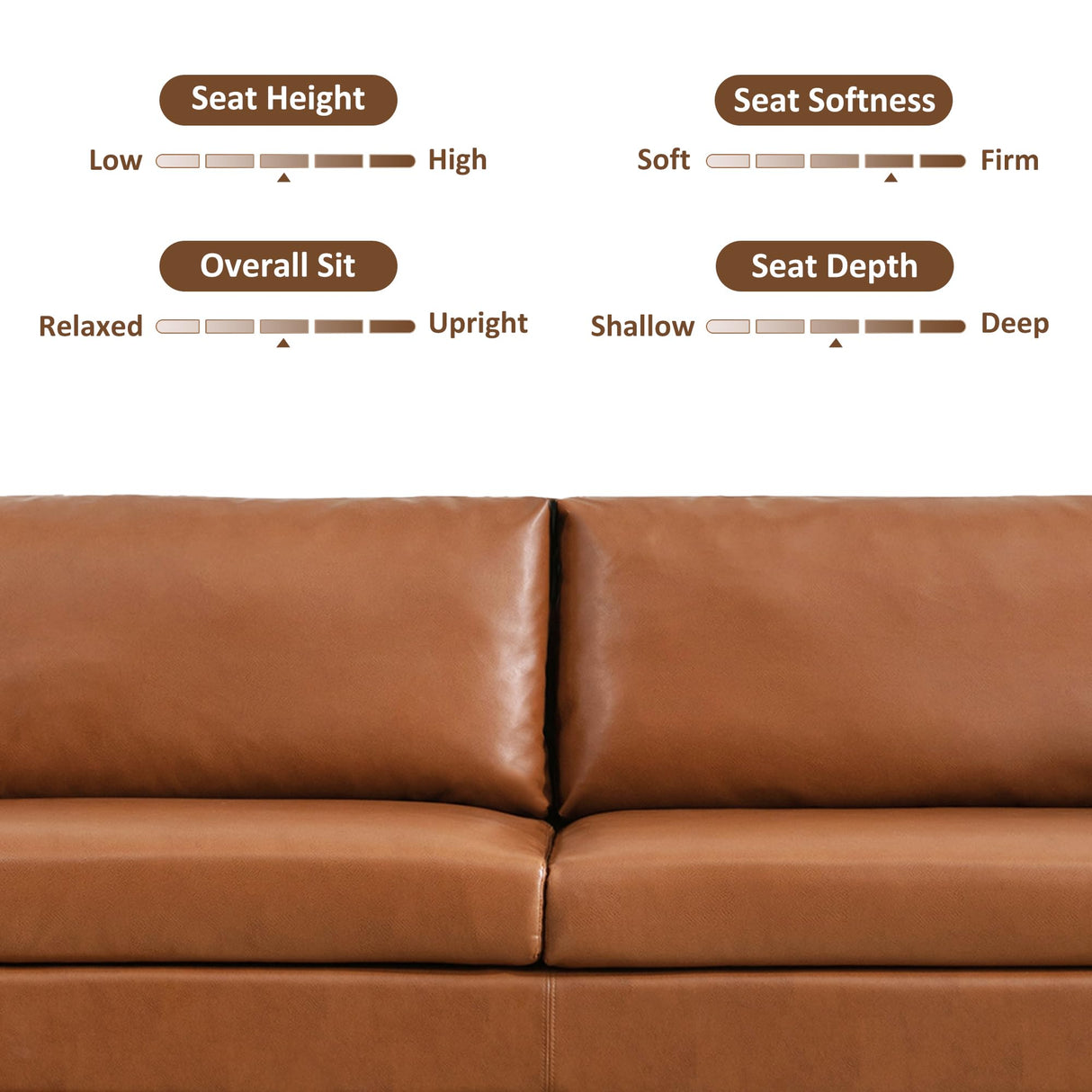 Tbfit 80" Faux Leather Couch, Mid Century Modern Sofa Living Room, 3 Seater Sofa for Small Space Bedroom Office Apartment, Brown Tbfit