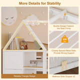 DICTAC Bunk Bed Twin Over Twin with Storage Drawers and Globe String Lights House Shaped Low Bunk Bed with Montessori Bookshelves Metal bunk Beds for Kids with Ladder and Guardrail,Space Saving,White DICTAC