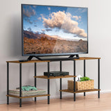 Industrial TV Stand with Storage for 50 inch TV Rustic TV Cabinet with Open Storage Shelf 3 Tier Entertainment Center Wood Console Table with Metal Round Tubes for Living Room Bedroom, Brown BTY