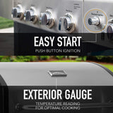 Kenmore 4-Burner BBQ Gas Grill with Side Burner, Outdoor Propane Grill, 53,000 BTUs, Cast Iron Cooking Grates, Electronic Ignition, Warming Rack, Open Cart Design & All-Terrain Wheels, Stainless Steel Kenmore