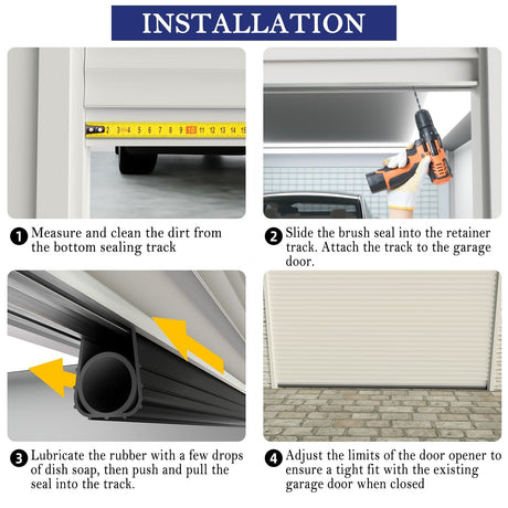 Ginchain Garage Door Seals, Heavy-Duty U+O Shape Bottom Rubber with Aluminum Track Retainer Base + 5cm Brush Combination Kit, Universal Garage Door Weather Stripping Kit (10ft) Ginchain