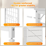 EnHomee 49.2" W White Dresser for Bedroom with Hanging Rack,6 Drawer Dresser with LED Lights & Charging Station, Fabric Dressers & Chest of Drawer with Clothes Rack, Wooden Top, Grid Panel, Closet EnHomee