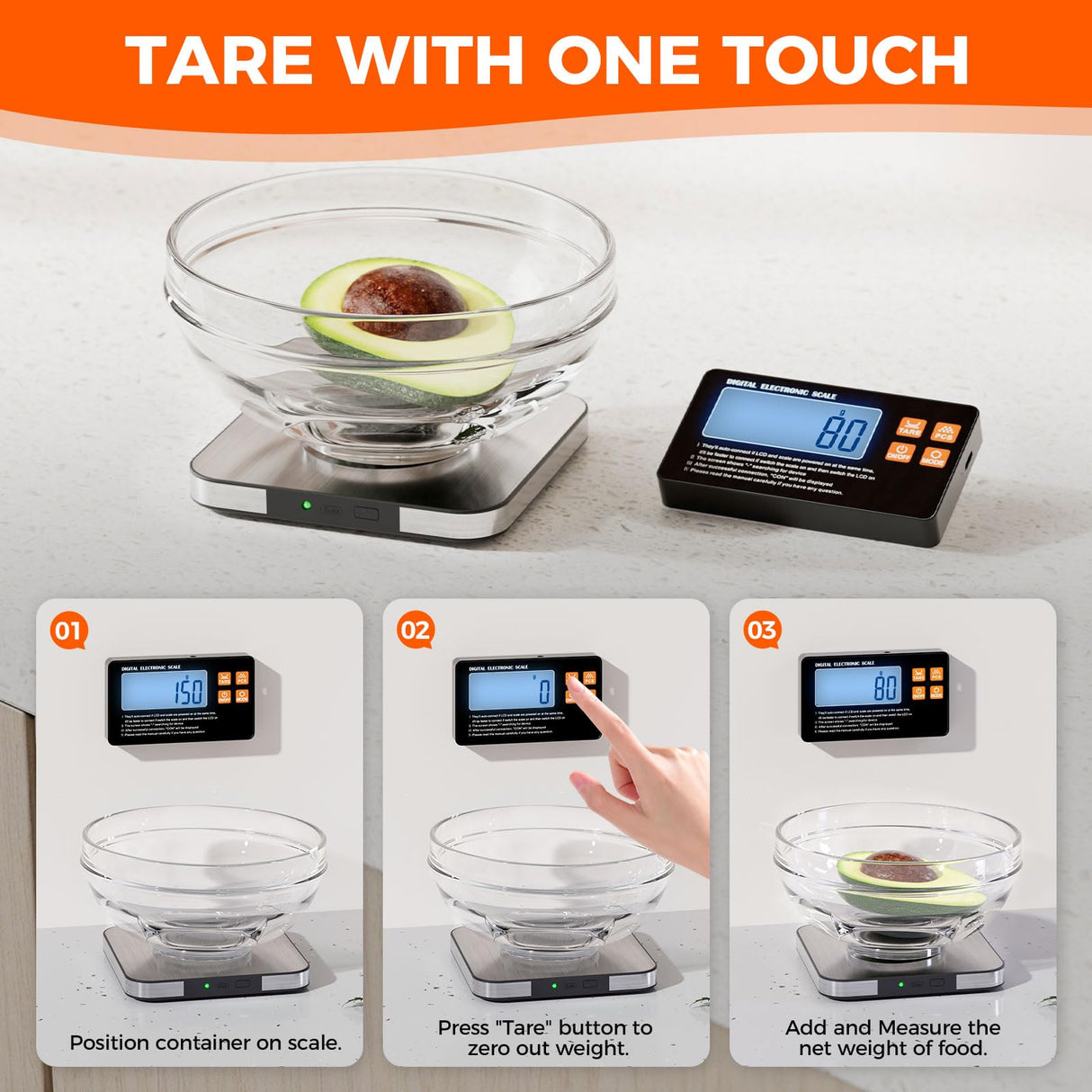 Food Scale with Split Wireless LCD Display, 33lb Digital Kitchen Scale with 7 Units Tare Function, 0.1oz High Accurate Smart Cooking Scale for Baking/Cooking/Meal Prep/Milk/Dieting TRUDIN