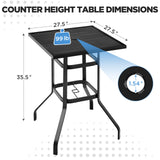 Yaheetech Outdoor Height Bar Table, Square Patio Bistro Table with Umbrella Hole and Slatted Metal Tabletop, Outside Furniture for Garden Lawn Poolside, Black Yaheetech