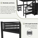 Full Size Loft Bed with Desk and Storage Stairs,Metal Full Loft Bed Frame with Wardrobe and Shelf, High Loft Bed with LED Light and USB Charging Station for Kids, Teens, Adults, Black Mirightone