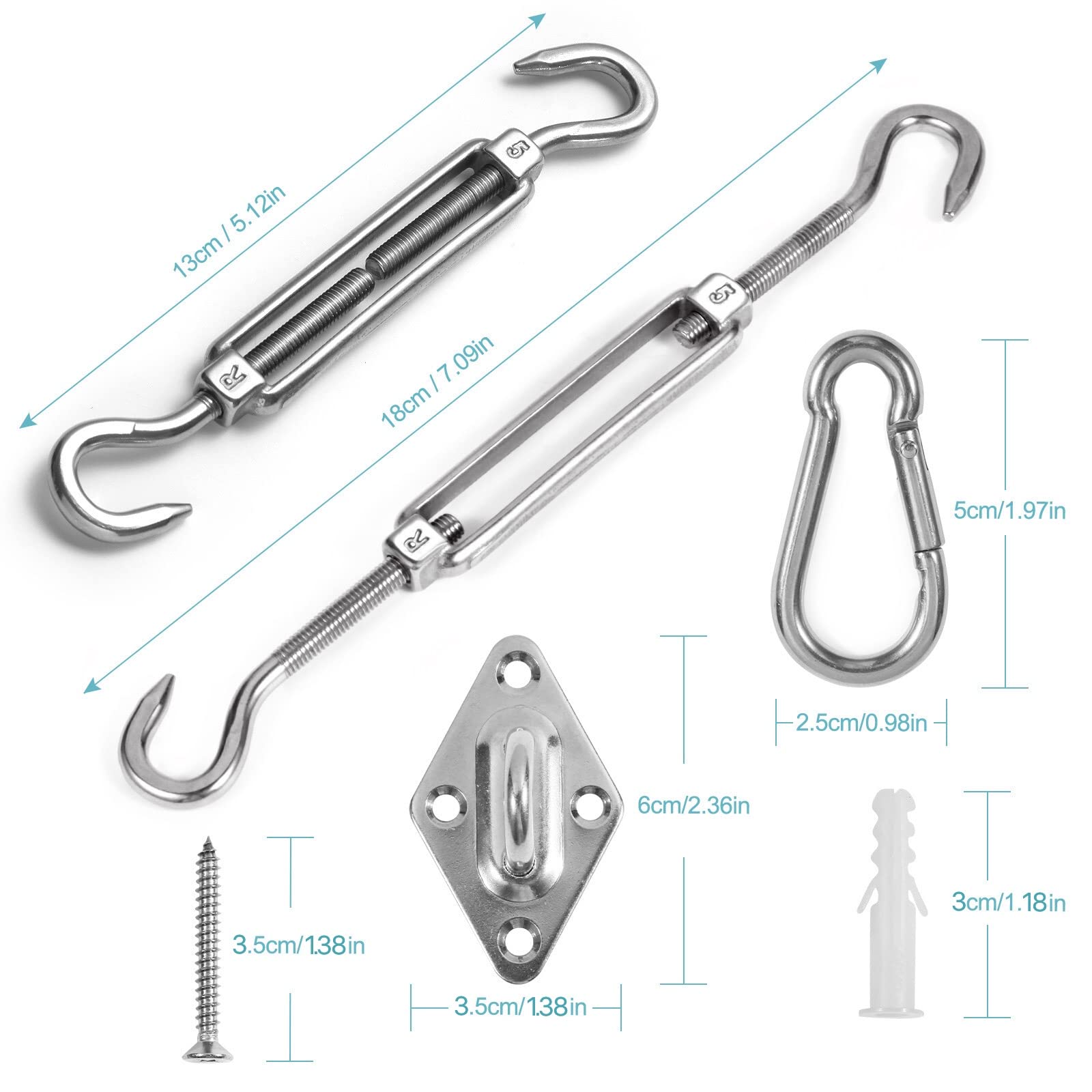 HOMPER Awning Attachment Set, Heavy Duty Sun Shade Sail Stainless Steel Hardware Kit for Garden Triangle and Square, Rectangle, Sun Shade Sail Fixing Accessories - WoodArtSupply